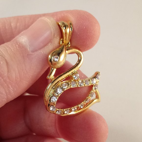 18K Yellow Gold Filled Swan Diamond Zircon Necklace Pendant Party Gift - Picture 6 of 7